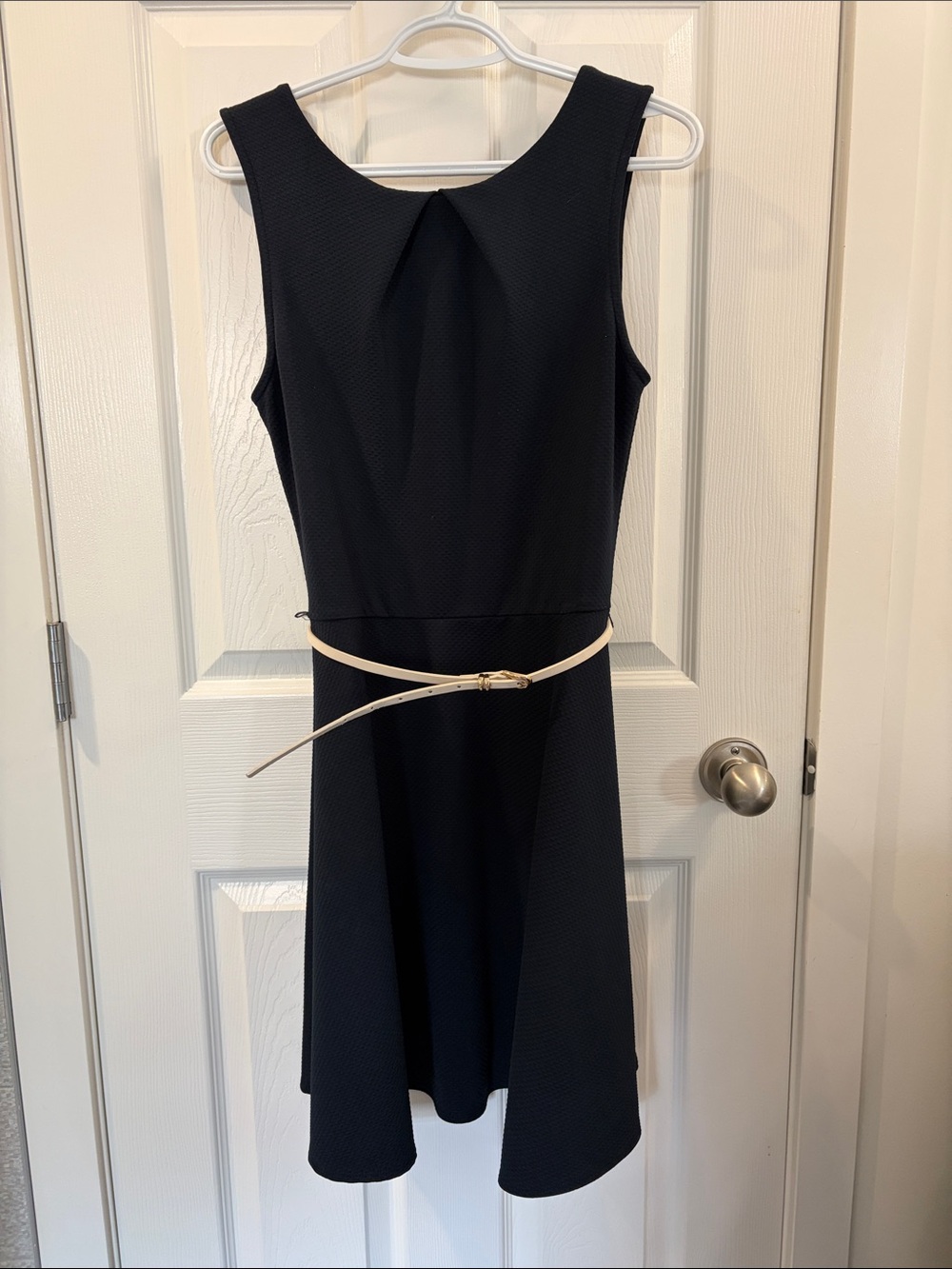 Pink Martini Black Sleeveless Fit & Flare Dress with Cream Belt